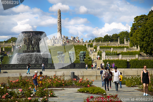 Image of EDITORIAL OSLO, NORWAY - AUGUST 18, 2016: Many tourist walk Vige