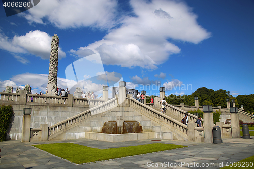 Image of EDITORIAL OSLO, NORWAY - AUGUST 18, 2016: Many tourist walk Vige