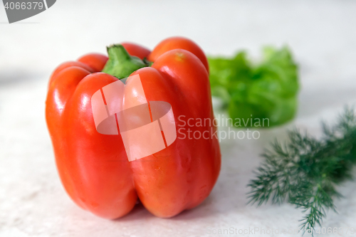 Image of Red bell pepper. Presents closeup.