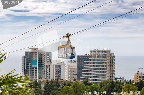 Image of The cable car to the top of the mountain in the resort town.