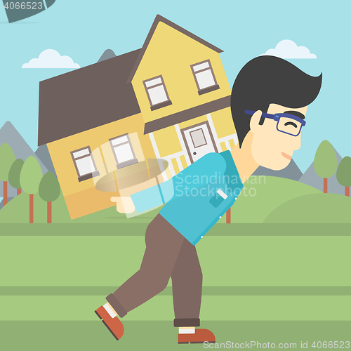 Image of Man carrying house vector illustration.