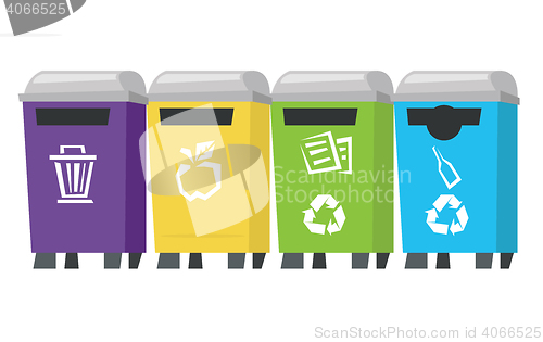 Image of Four colored recycling bins vector illustration.