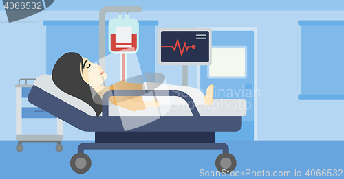 Image of Woman lying in hospital bed vector illustration.