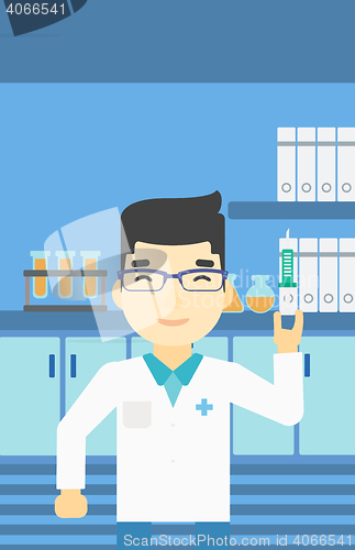 Image of Laboratory assistant with syringe in lab.