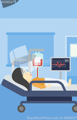 Image of Woman lying in hospital bed vector illustration.