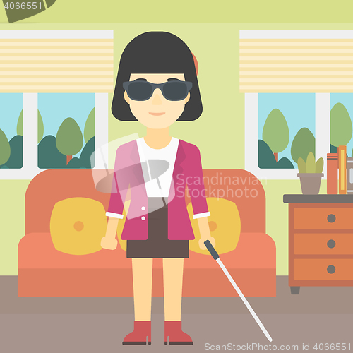 Image of Blind woman with stick vector illustration.