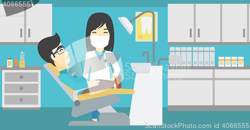 Image of Patient and doctor at dentist office.