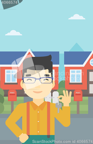 Image of Real estate agent with key vector illustration.