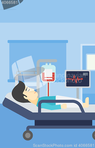 Image of Man lying in hospital bed vector illustration.