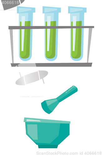 Image of Laboratory glassware with mortar and pestle.