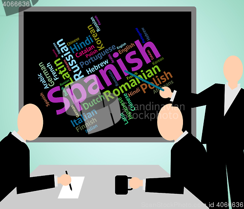 Image of Spanish Language Shows Vocabulary Translator And Wordcloud