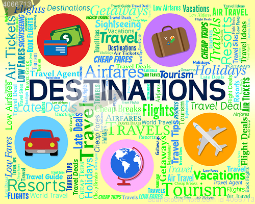 Image of Destinations Word Represents Travelling Location And Country