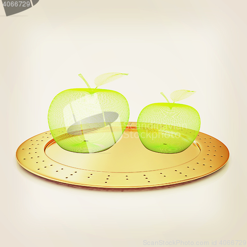 Image of Serving dome or Cloche and apple . 3D illustration. Vintage styl