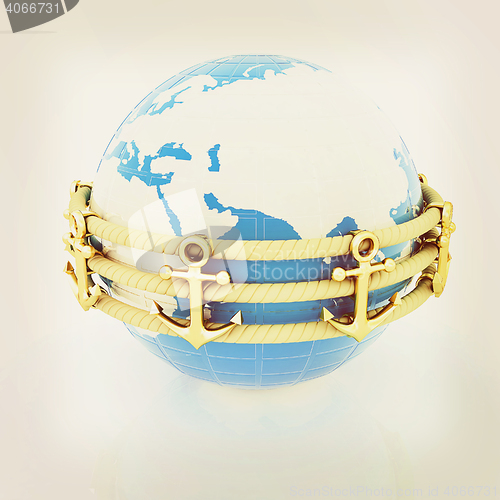 Image of Design fence of anchors on the ropes and Earth in the center. 3D