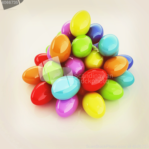 Image of Colored Eggs on a white background. 3D illustration. Vintage sty