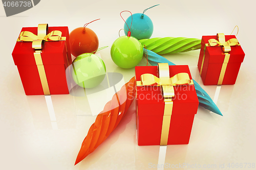 Image of Beautiful Christmas gifts. 3D illustration. Vintage style.