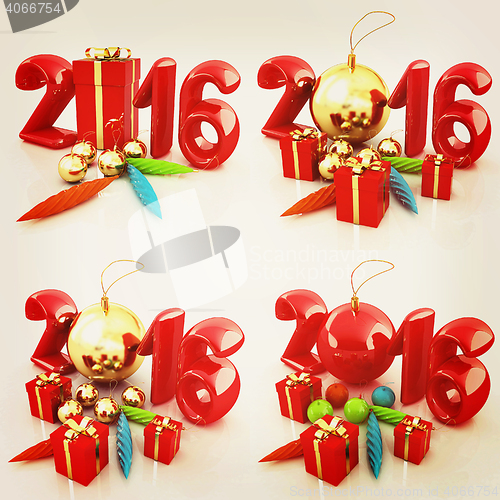 Image of Happy new 2016 year set. 3D illustration. Vintage style.