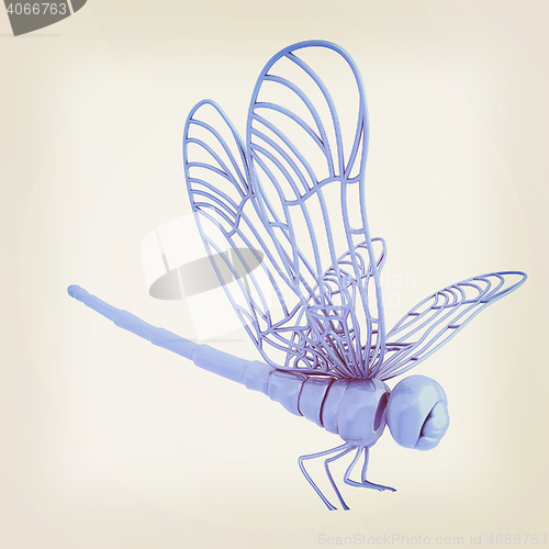 Image of Dragonfly. 3D illustration. Vintage style.