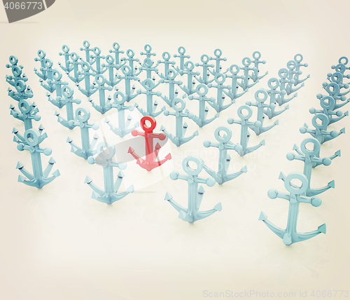 Image of leadership concept with anchors. 3D illustration. Vintage style.