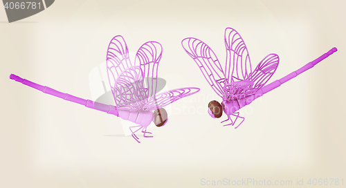 Image of Dragonfly. 3D illustration. Vintage style.