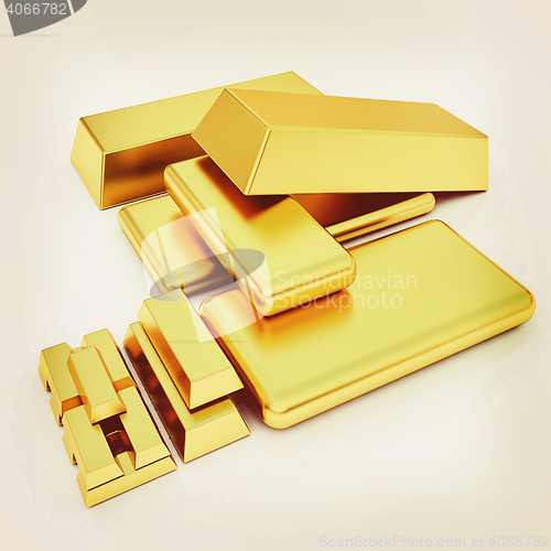 Image of gold bars. 3D illustration. Vintage style.