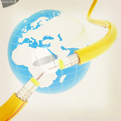 Image of Cables for high tech connect and Earth. 3D illustration. Vintage