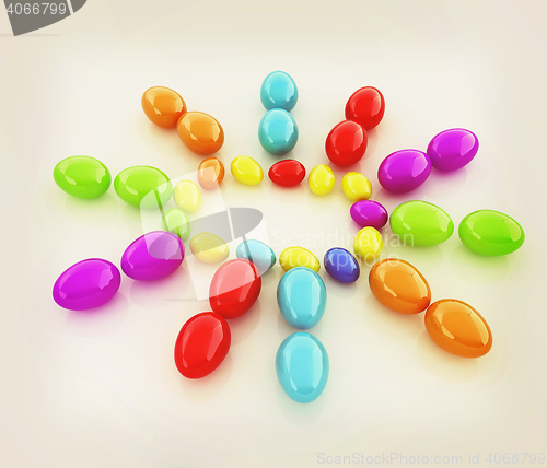 Image of Colored Eggs on a white background. 3D illustration. Vintage sty