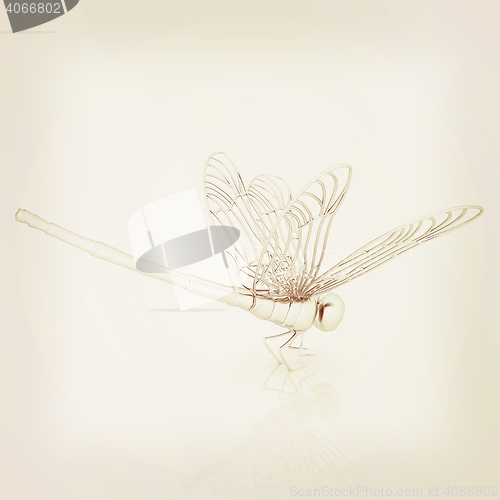 Image of Dragonfly. 3D illustration. Vintage style.