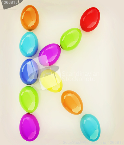 Image of Alphabet from colorful eggs. Letter \"K\". 3D illustration. Vintag