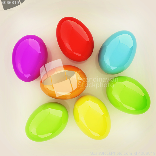 Image of Colored Eggs on a white background. 3D illustration. Vintage sty