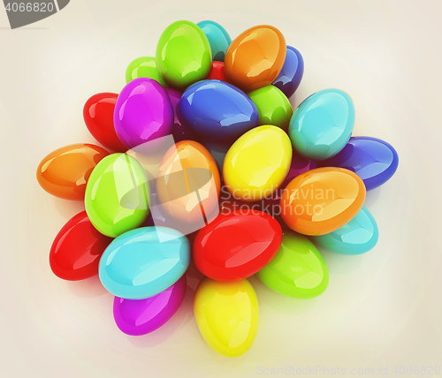 Image of Colored Eggs on a white background. 3D illustration. Vintage sty