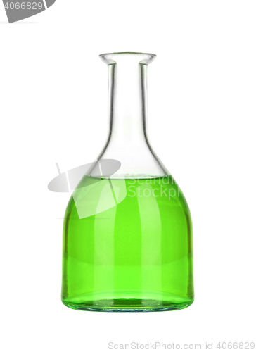 Image of Chemical laboratory flask with green liquid
