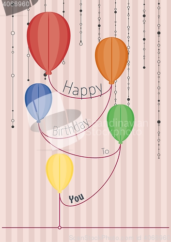 Image of birthday card with abstract folded paper balloons