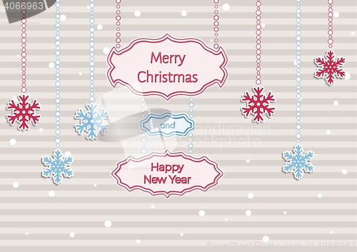 Image of christmas illustration with stripes and snowflakes