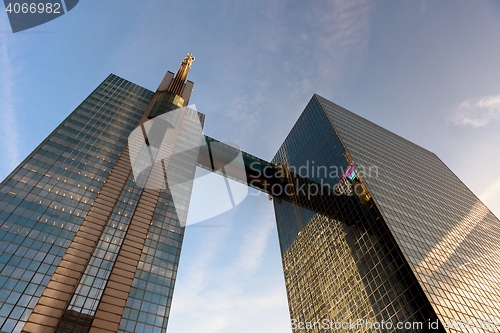 Image of Skyscrapers against blue sky