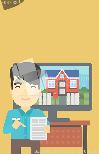 Image of Real estate agent offering house.