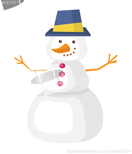 Image of Funny snowman in hat vector illustration.