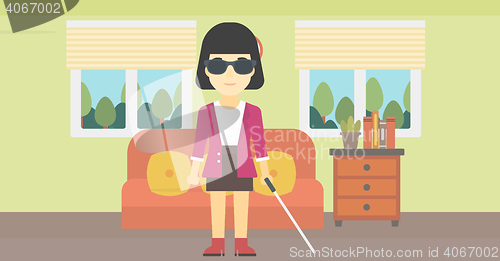 Image of Blind woman with stick vector illustration.