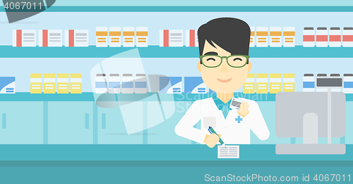 Image of Pharmacist writing prescription.