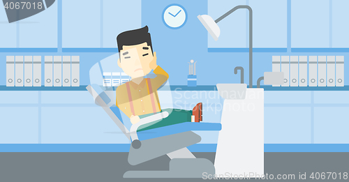 Image of Man suffering in dental chair vector illustration.