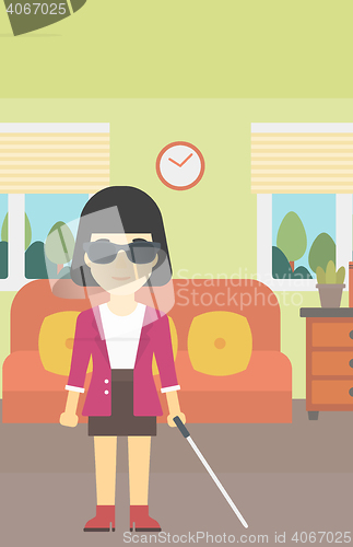 Image of Blind woman with stick vector illustration.