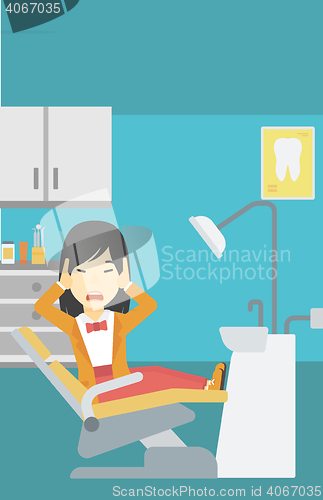 Image of Scared patient in dental chair vector illustration