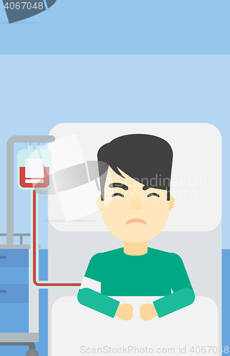 Image of Patient lying in hospital bed vector illustration.