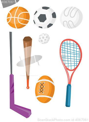 Image of Variety of sports equipment vector illustration.