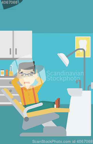 Image of Scared patient in dental chair vector illustration