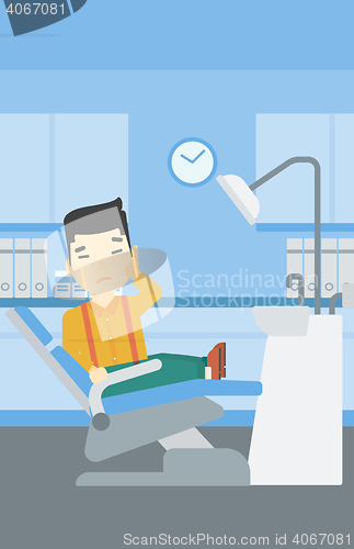 Image of Man suffering in dental chair vector illustration.