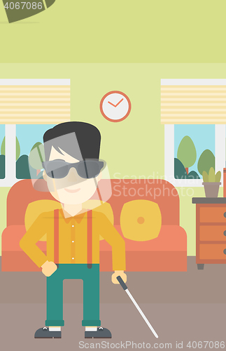 Image of Blind man with stick vector illustration.