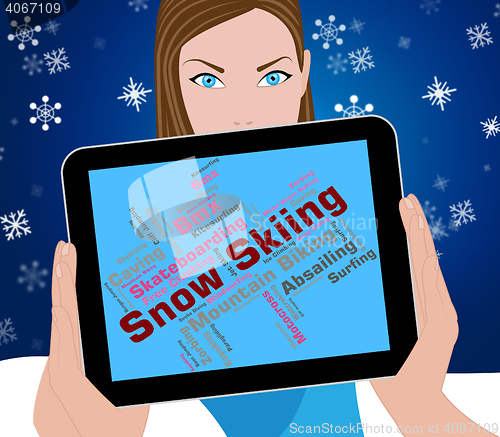 Image of Snow Skiing Indicates Winter Sport And Skis