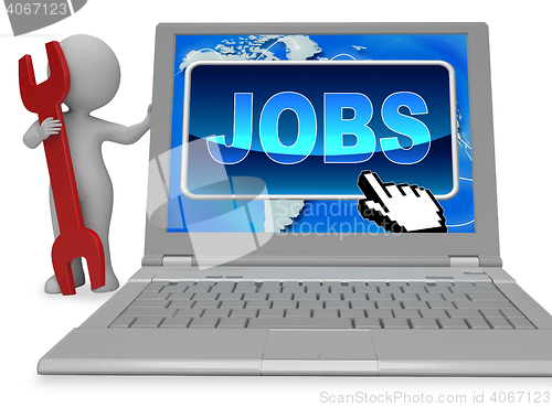 Image of Jobs Button Represents World Wide Web And Work 3d Rendering