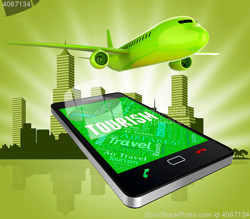 Image of Tourism Online Indicates Holiday Searching And Aircraft